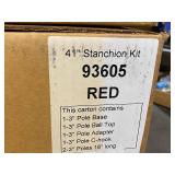 Lot of 3 Red 41" Stanchion Kit 93605 with Base, Ball Top, Adapter, C-Hook, and Two 16" Poles