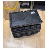 Set of 4 Stackable Black Plastic Storage Totes with Attached Lids