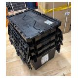 Set of 4 Stackable Black Plastic Storage Totes with Attached Lids