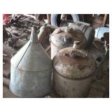 Vintage Metal Gas Cans (x2) and Large Funnel (x1)
