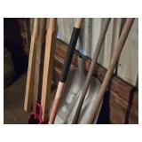 (1) Post Hole Digger, (2) Garden Hoes, (1) Field Cultivator Sweep