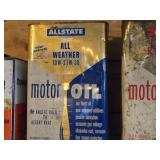 Lot of (6) Vintage Motor Oil Cans (x3), Paint Thinner (x1), Auto Heater (x1)