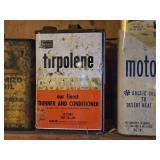 Lot of (6) Vintage Motor Oil Cans (x3), Paint Thinner (x1), Auto Heater (x1)