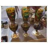 Lot of (3) Vintage 14" Stained Glass Kerosene Oil Lamps