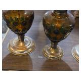 Lot of (3) Vintage 14" Stained Glass Kerosene Oil Lamps