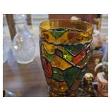 Lot of (3) Vintage 14" Stained Glass Kerosene Oil Lamps