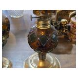 Lot of (3) Vintage 14" Stained Glass Kerosene Oil Lamps
