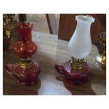 Lot of (2) Vintage 8" Glass Oil Lamps (ruby red)