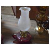 Lot of (2) Vintage 8" Glass Oil Lamps (ruby red)