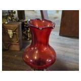 Lot of (2) Vintage 8" Glass Oil Lamps (ruby red)