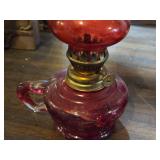 Lot of (2) Vintage 8" Glass Oil Lamps (ruby red)