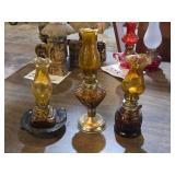 Lot of (3) Vintage 8" Glass Oil Lamps (amber)