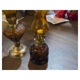 Lot of (3) Vintage 8" Glass Oil Lamps (amber)