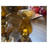 Lot of (3) Vintage 8" Glass Oil Lamps (amber)