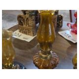 Lot of (3) Vintage 8" Glass Oil Lamps (amber)