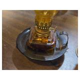 Lot of (3) Vintage 8" Glass Oil Lamps (amber)