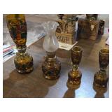 Lot of (4) Vintage Glass Oil Lamps (amber)
