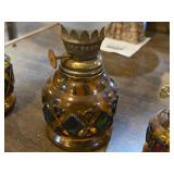 Lot of (4) Vintage Glass Oil Lamps (amber)
