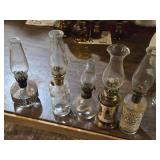 Lot of (5) Vintage 8" Glass Oil Lamps (clear)