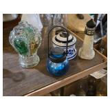 Vintage Pressed Glass Oil/Perfume Bottle, Garden Tea Light / Lantern, Vintage Old Spice Lighthouse Decanter, Ceramic Oil Lamp Base