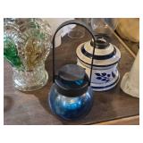 Vintage Pressed Glass Oil/Perfume Bottle, Garden Tea Light / Lantern, Vintage Old Spice Lighthouse Decanter, Ceramic Oil Lamp Base