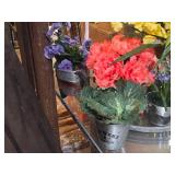 Lot of (1 Table Full) Silk Flowers and Plants, Vases, Pots