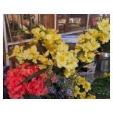 Lot of (1 Table Full) Silk Flowers and Plants, Vases, Pots