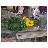 Lot of (1 Table Full) Silk Flowers and Plants, Vases, Pots