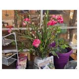 Lot of (1 Table Full) Silk Flowers and Plants, Vases, Pots