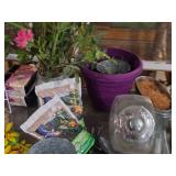 Lot of (1 Table Full) Silk Flowers and Plants, Vases, Pots