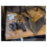 Lot of (1 Table Full) Vintage Tools - Original Corn Husker, Speed Drill, Scraper, Bolt Cutters and more