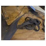 Lot of (1 Table Full) Vintage Tools - Original Corn Husker, Speed Drill, Scraper, Bolt Cutters and more