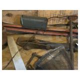 Lot of (1 Table Full) Vintage Tools - Original Corn Husker, Speed Drill, Scraper, Bolt Cutters and more