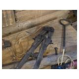 Lot of (1 Table Full) Vintage Tools - Original Corn Husker, Speed Drill, Scraper, Bolt Cutters and more