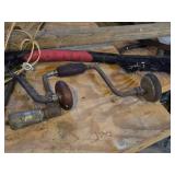 Lot of (1 Table Full) Vintage Tools - Original Corn Husker, Speed Drill, Scraper, Bolt Cutters and more