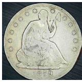 Better Date 1859 S Liberty Seated Half Dollar, Details - 566k minted