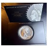 2019 2.5 oz .999 High Relief American Liberty w/Display Case & COA