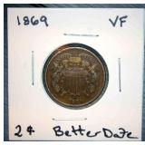 Better Date 1869 2 Cent Piece VF+, Original Surfaces, No "WE" Variety?