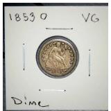 1853 O Liberty Seated Dime VG, Original Surfaces