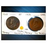 (2) Better Quality British State of Jersey 1/12th Shilling Coins