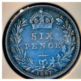 1887 AU Great Britain Silver Six Pence 2nd Portrait, 2nd Reverse - Details