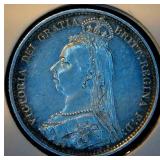 1887 AU Great Britain Silver Six Pence 2nd Portrait, 2nd Reverse - Details