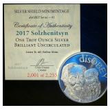 Limited 2017 BU Silver Shield 999 Silver Solzhenitsyn Series #3, 2,001 of 2,025