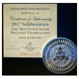 Limited 2017 BU Silver Shield 999 Silver Solzhenitsyn Series #3, 2,002 of 2,025