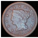 1848 VF Braided Hair Large Cent, Original Surfaces