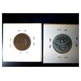 1864 2 Cent Piece + 1909 Barber Quarter