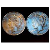 AU 1923 & XF+ 1922 Silver Peace Dollars, Original Surfaces