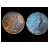AU 1923 & XF+ 1922 Silver Peace Dollars, Original Surfaces