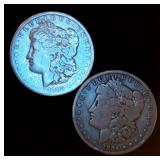 (2) Circulated Silver Morgan Dollars (actual coins pictured)