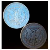(2) Circulated Silver Morgan Dollars (actual coins pictured)